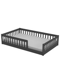 CARRYHOME Bodenbett. , Anthrazit , Holz , Kiefer,Kiefer , vollmassiv , 120x200 cm , Baby- und Kinderm&ouml;bel, Kinderzimmer & Jugendzimmer, Kinderbetten