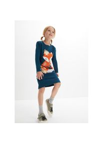 bonprix, Unisex, bonprix Strickkleid aus Baumwolle und Polyacryl, schmale Passform, mit Print, blaupetrol, 104/110, N-Gr, Strickkleid f&uuml;r Unisex mit 