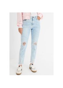 bonprix, Unisex, bonprix Mom-Jeans modischer Schnitt, Regular Fit, ausgefranster Saum, blau used, 40, N-Gr, Modischer Schnitt f&uuml;r einen trendigen Look