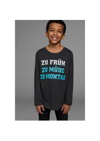 Kidsworld, Unisex, Kidsworld Langarmshirt &raquo;ZU FR&Uuml;H, ZU M&Uuml;DE, ZU MONTAG&laquo; Langarm, Basic-Passform, mit stylischem Druck, Rundhalsausschnitt, anthrazit, 