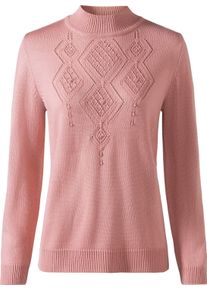 Damen Stehkragenpullover mit Zierperlen rosenquarz