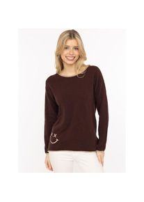 Zwillingsherz, Unisex, Rundhalspullover &raquo;"Happy Face"&laquo; Stickerei, aufgerollte kontrastfarbige B&uuml;ndchen, braun, S, Strickpullover von Zwillingsherz
