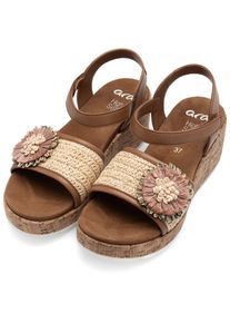 Ara, Unisex, Keilsandalette &raquo;RIMINI&laquo; Plateau, Riemchensandale, Sommerschuh mit sch&ouml;ner Bl&uuml;te, G-Weite, cognac, natur, 41, Sandalette mit gepolsterter 
