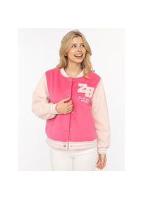 Zwillingsherz, Unisex, Bomberjacke &raquo;&bdquo;College Uni&ldquo;&laquo; abgesetzte &Auml;rmel, gestreifte B&uuml;ndchen, Eingriffstaschen, Aufn&auml;her, neonpink, M, Kurze College Jacke