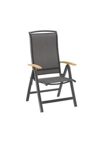 Ambia Garden Gartenklappsessel , Anthrazit, Schwarz , Holz, Metall, Textil , Teakholz , massiv , Rundrohr , 63x116x60 cm , FSC , klappbar , Gartenm&ouml;bel, Gartenst&uuml;hle, Gartenklappstuhl
