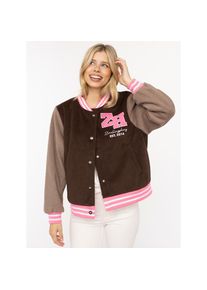 Zwillingsherz, Unisex, Bomberjacke &raquo;&bdquo;College Uni&ldquo;&laquo; abgesetzte &Auml;rmel, gestreifte B&uuml;ndchen, Eingriffstaschen, Aufn&auml;her, braun, S, Kurze College Jacke 