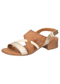 Mustang Shoes, Unisex, Sandalette , Sandalette, Festtagsschuh mit Metallic-Eins&auml;tzen, cognacfarben, goldfarben, 41, Elegante Sandalette f&uuml;r 