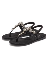 Lascana, Unisex, Lascana Zehentrenner &raquo;Sommerschuh, offener Schuh,&laquo; Sandale, Pantolette mit Schmucksteinen VEGAN, schwarz, 41, Mit modischen 