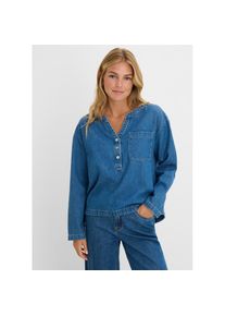 bonprix, Unisex, bonprix Jeansbluse Tunika, aus reiner Baumwolle, Oversize-Passform, Langarm, blau denim used, 54, Jeansbluse-Tunika aus reiner 