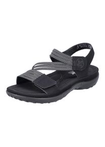Rieker, Unisex, Riemchensandale Sommerschuh, Sandalette, Keilabsatz, mit Gummiz&uuml;gen, schwarz, 38, Sandale in sportivem Look, mit Klettriemchen