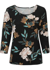 Damen Print-Shirt mit floralem Muster petrol-ocker-bedruckt