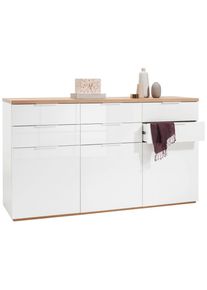 CARRYHOME Sideboard , Weiss Hochglanz, Eichefarben , Holzwerkstoff , 6 F&auml;cher , 6 Schublade(n) Schubladen , 180x102x50 cm , FSC MIX , Beim&ouml;bel erh&auml;ltlich, stehend , Kleinm&ouml;bel, Kommoden, Sideboards