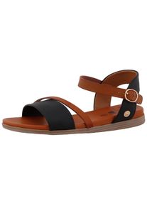 Mustang Shoes, Unisex, Sandale &raquo;Eireen&laquo; Sandalette, Sommerschuh mit logogepr&auml;gter Niete, schwarz, braun, 38, Sandale mit verstellbarem Riemchen