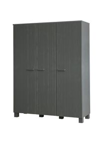 Woood, Woood Garderobenschrank &raquo;Dennis Mehrzweckschrank mit geb&uuml;rsteter Oberfl&auml;che&laquo; FSC Kiefer massiv, geb&uuml;rstet, H&ouml;he 202 cm, stahlgrau, FSC -