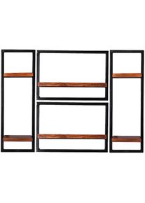 Sit, Sit Wandregal &raquo;Alghero Wandregal-Set 4-teilig aus Mangoholz mit Altmetall&laquo; Set, 2 hohe & 2 breite Wandregale f&uuml;r flexible Wandgestaltung, schwarz