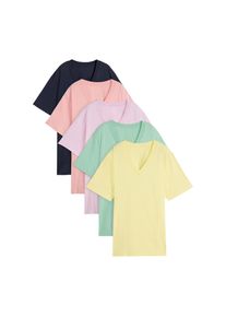 bonprix, Unisex, bonprix Longshirt &raquo;Weites Long-Shirt mit V-Ausschnitt, Kurzarm (5er Pack)&laquo; Packung, 5 tlg. lockere Passform, Kurzarm, mit V-