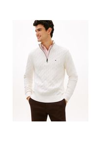 Tommy Hilfiger, Unisex, Strickpullover &raquo;CLASSIC COTTON CABLE ZIP MOCK&laquo; mit modischem Zopfmuster, ivory petal, M, Troyer von Tommy Hilfiger