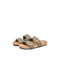 Tommy Hilfiger, Unisex, Pantolette &raquo;TH CLASSIC CORK SANDAL LEATHER&laquo; Sommerschuh, Schlupfschuh, Flat mit Logoemblem, oliv, 39, Klassische Pantolette 