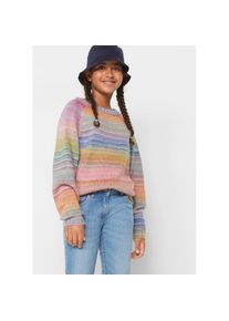 bonprix, Unisex, bonprix Strickpullover mit Rundhalsausschnitt und Raglan&auml;rmeln, f&uuml;r k&uuml;hlere Tage, Grobstrick, rosa, blau geringelt, 128/134, 