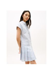 Tommy Hilfiger, Unisex, Shirtkleid &raquo;POPLIN PLEATED SHORT SS DRESS&laquo; mit Logo-Stickerei, wide banker stp ecru brisk blau, S (36/38), N-Gr, Shirtkleid 