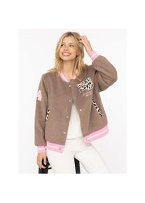 Zwillingsherz, Unisex, Bomberjacke &raquo;&bdquo;College Leo&ldquo;&laquo; gestreifte B&uuml;ndchen, Leodetails und Futter, Druckknopfleiste, taupe, S, Kurze College Jacke von 