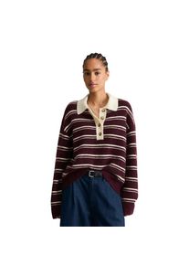 Marc O'Polo Marc O'polo Denim, Unisex, Marc O'Polo DENIM Polokragenpullover Gestreiftes Strickpolo oversize aus kuscheligem Alpakawolle-Mix, medium braun melange,