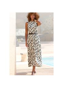 Lascana, Unisex, Lascana Jerseykleid &raquo;mit Alloverdruck und Gummizug in der Taille&laquo; Jerseykleid, Midikleid, hochgeschlossen, sommerlich-elegant, creme,