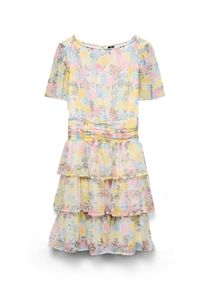 Vero Moda Girl Kleid 'VMSMILLA' M&auml;dchen Gr&ouml;&szlig;e 128 gelb / rosa / wei&szlig;