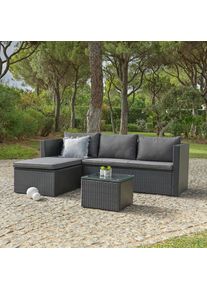 Ambia Garden Loungegarnitur , Schwarz, Dunkelgrau , Metall, Kunststoff, Glas, Textil , F&uuml;llung: Komfortschaum,Komfortschaum , Gartenm&ouml;bel, Loungem&ouml;bel, Gartenlounge-Sets