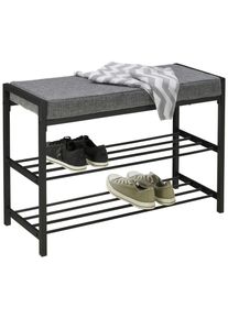 CARRYHOME Schuhbank , Schwarz, Dunkelgrau , Metall, Textil , 80x52x30 cm , Abstellfl&auml;che , Garderobe, Schuhaufbewahrung, Schuhregale
