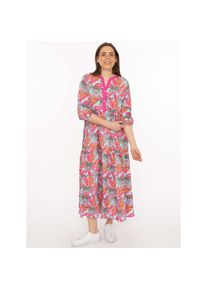 Zwillingsherz, Unisex, Maxikleid &raquo;"Wild Jungle"&laquo; Ohne Taschen Mustermix mit Leopard, Knopfleiste und 3/4 Arm, bunt, S/M, N-Gr, Figurumspielendes 