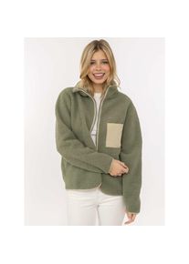 Zwillingsherz, Unisex, Bomberjacke &raquo;"Classic"&laquo; kuscheliges Teddy-Fleece, Kontrastdetails, Brutstasche, Stehkragen, salbei, XL, Modische Fleecejacke 