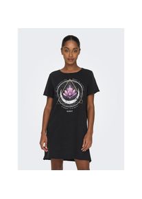 Only, Unisex, Only Shirtkleid &raquo;ONLLUCY LIFE DRESS S/S JRS NOOS&laquo; Sommerkleid, schwarz print:lotus, XS, N-Gr, Bequemes Shirtkleid aus reiner Baumwolle, 