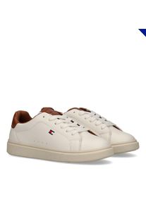 Tommy Hilfiger, Unisex, Sneaker Schn&uuml;rschuh, Halbschuh Retro Sneaker mit Logoverzierung, wei&szlig;, cognac, 39, Unisex Sneaker mit Kontrastbesatz an Ferse 
