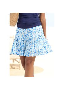 Vivance, Unisex, Minirock &raquo;mit Volant in sommerlichem Alloverprint&laquo; kurzer Jerseyrock mit Bl&auml;ttermuster, luftiger Sommerrock aus Viskose, marine, 
