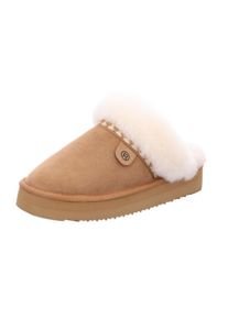 Rohde, Unisex, Pantoffel &raquo;GENOVA&laquo; Hausschuh, Clog mit Lammwolle und Plateasohle, hellbraun, sanftes wei&szlig;, 40, Pantoffel mit flauschigem Lammfell-
