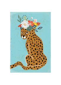 queence, queence Metallbild &raquo;Leopard&laquo; Blumen Leopard Spr&uuml;che 1 Stk. tlg. Stahlschild, Blechschild, Leopard mit Blumenkranz, farbe bild(er): gelb, 
