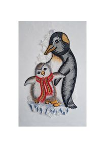Stickereien Plauen, Fensterbild &raquo;Fensterbild Pinguine&laquo; echte Plauener Stickerei, bunt, Polyester