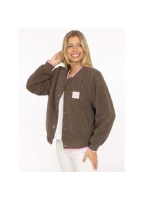 Zwillingsherz, Unisex, Bomberjacke &raquo;"Smile Love"&laquo; ohne Kapuze seitliche Taschen, Knopfleiste, Kontrastb&uuml;ndchen, Patch, braun, XXL, Teddy-Bomberjacke 
