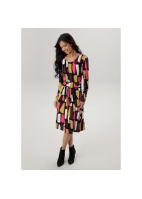 Aniston Selected, Unisex, Aniston SELECTED Jerseykleid mit modernen, grafischen Allover-Print, weinrot, wollwei&szlig;, pink, schwarz, senf, 36, N-Gr, Kleid
