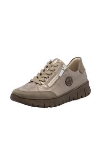 Rieker, Unisex, Plateausneaker Schn&uuml;rschuh, Halbschuh, Freizeitschuh in Bequemweite G (= weit), beige, 43, Schn&uuml;rer mit seitlichem Reissverschluss f&uuml;r