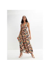 bonprix, Unisex, bonprix Maxikleid &raquo;Maxikleid aus softem Viskose-Mix&laquo; f&uuml;r eleganten Look, aus Viskose-Mix, ausgestellte Passform, schwarz, beige 