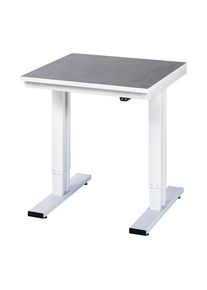 Arbeitstisch, elektrisch h&ouml;henverstellbar - Tragkraft 300 kg, H&ouml;he 720 - 1120 mm, Linoleumbelag, BxT 750 x 800 mm Rau