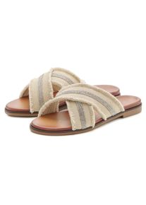 Vivance, Unisex, Pantolette &raquo;Mule, Sandale, Sommerschuh, offener Schuh,&laquo; mit dezenten Strasssteinchen und kleinen Fransen, beige, 40, Mit elegant 