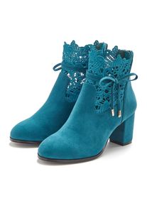 Lascana, Unisex, Lascana High-Heel-Stiefelette &raquo;Herbststiefelette&laquo; mit modischer Spitze und bequemen Blockabsatz, Ankle Boot, Stiefel, petrol, 36, Mit