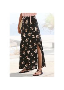 Vivance, Unisex, Maxirock &raquo;mit Schlitz vorne seitlich und Blumendruck&laquo; langer Sommerrock, luftiger Jerseyrock, bequemer Rock mit Gummibund, schwarz, 