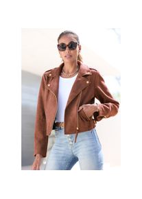 Lascana, Unisex, Lascana Bikerjacke &raquo;in Veloursleder-Optik&laquo; modische &Uuml;bergangsjacke aus Velourlederimitat, kurze Lederimitatjacke, cognacfarben, 38, 