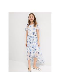bonprix, Unisex, bonprix Chiffonkleid aus Chiffon, mit elastischer Taille, wollwei&szlig;, mitternachtsblau gebl&uuml;mt, 158, N-Gr, Luftig-leichtes 