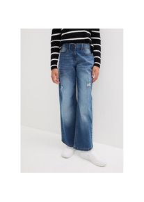 bonprix, Unisex, bonprix Weite Jeans lockere Passform, Mid Waist, Loose Fit, mit Five-Pocket-Style, blau denim, 140, N-Gr, Obermaterial aus Baumwolle,