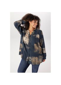 Aniston Plus, Unisex, Aniston PLUS Longbluse extravagant bedruckt - NEUE KOLLEKTION, grau, bedruckt, 44, Durchgekn&ouml;pfte Bluse mit V-Ausschnitt